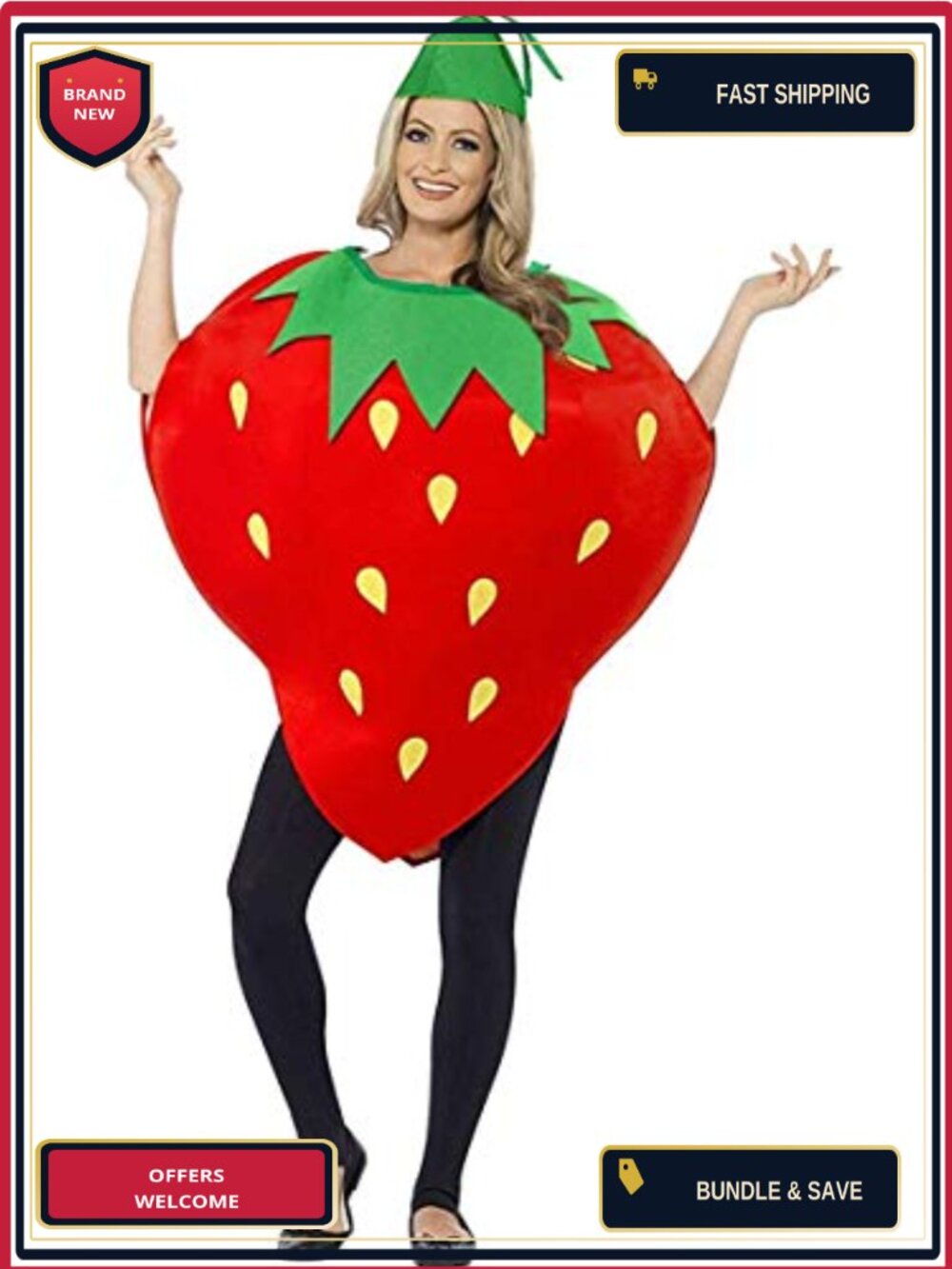 Segreto Unisex Strawberry Costume Dress Set with Hat